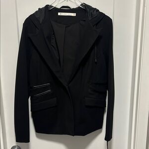 Blanc Noir Black Women's Blazer with Hood